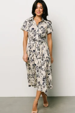 Hot Baltic Born Lorna Midi Dress | Beige + Navy Print Beige+NavyPrint