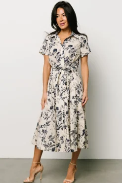 Hot Baltic Born Lorna Midi Dress | Beige + Navy Print Beige+NavyPrint