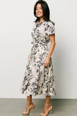 Hot Baltic Born Lorna Midi Dress | Beige + Navy Print Beige+NavyPrint