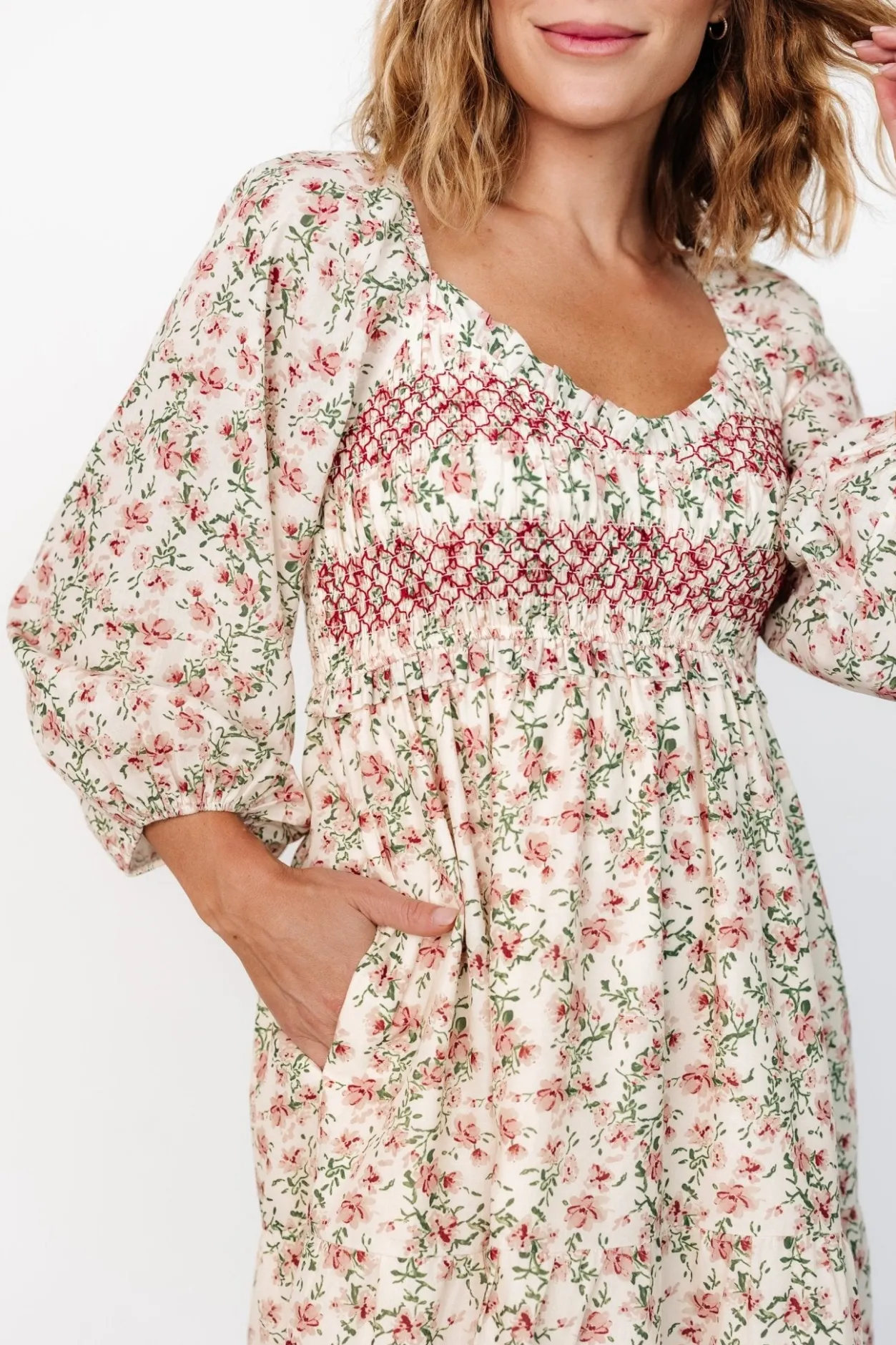 Sale Baltic Born Louisa Smocked Maxi Dress | Cream Floral CreamFloral
