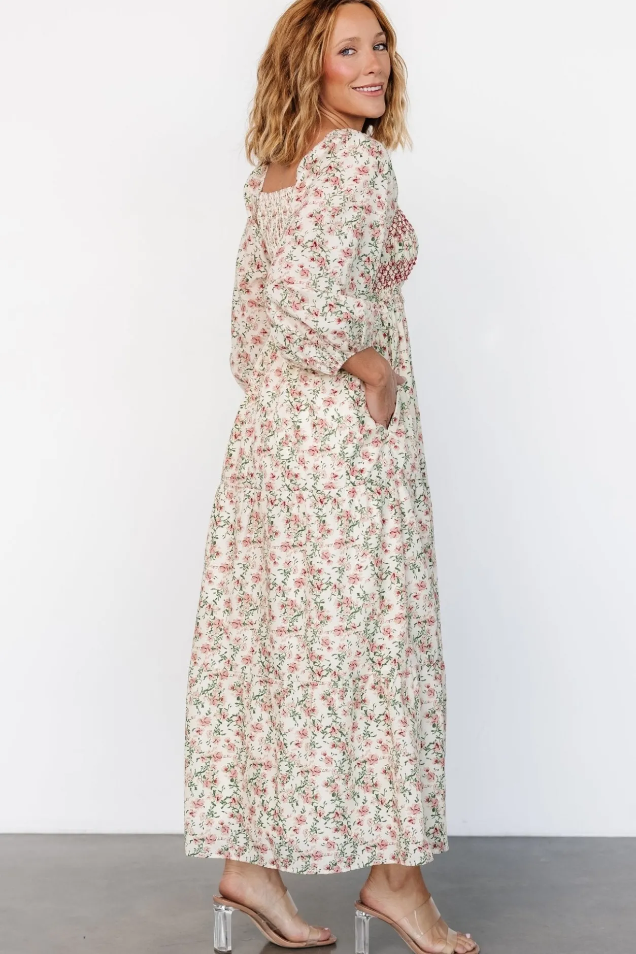 Sale Baltic Born Louisa Smocked Maxi Dress | Cream Floral CreamFloral