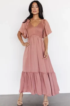 Clearance Baltic Born Lovell Smocked Midi Dress | Dark Mauve DarkMauve