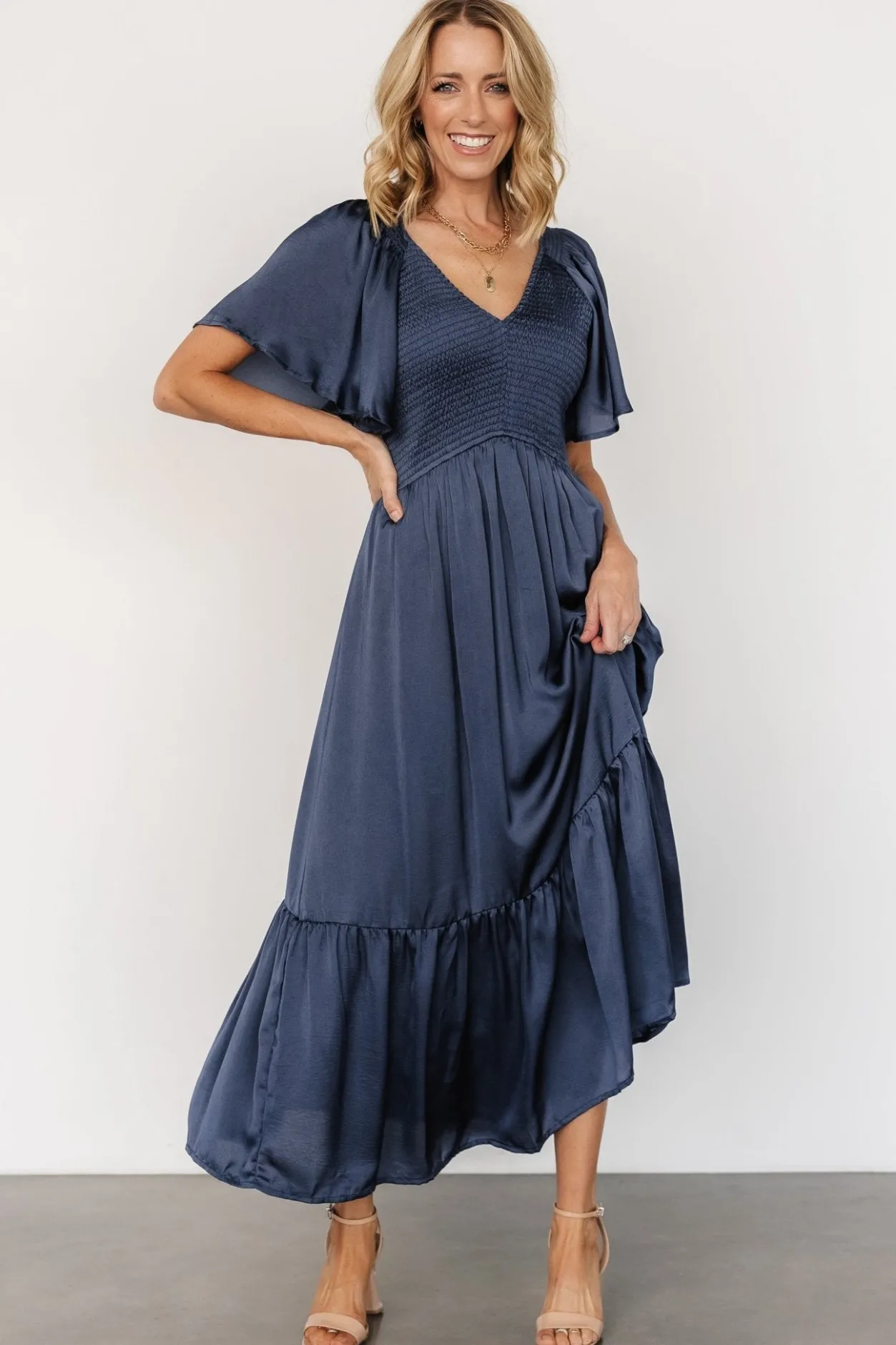 Fashion Baltic Born Lovell Smocked Midi Dress | Midnight Blue MidnightBlue