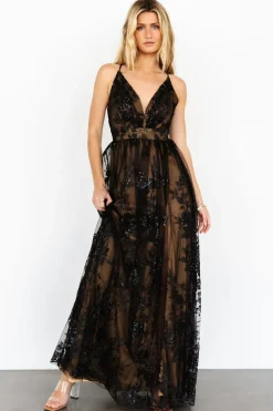 Best Baltic Born Lucienne Shimmer Maxi Gown | Black + Nude Black+Nude