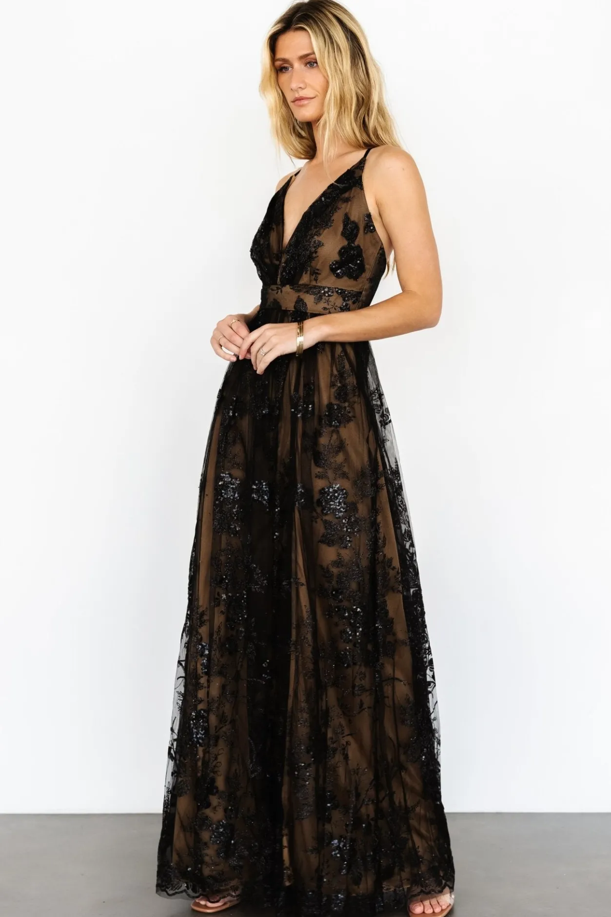 Best Baltic Born Lucienne Shimmer Maxi Gown | Black + Nude Black+Nude