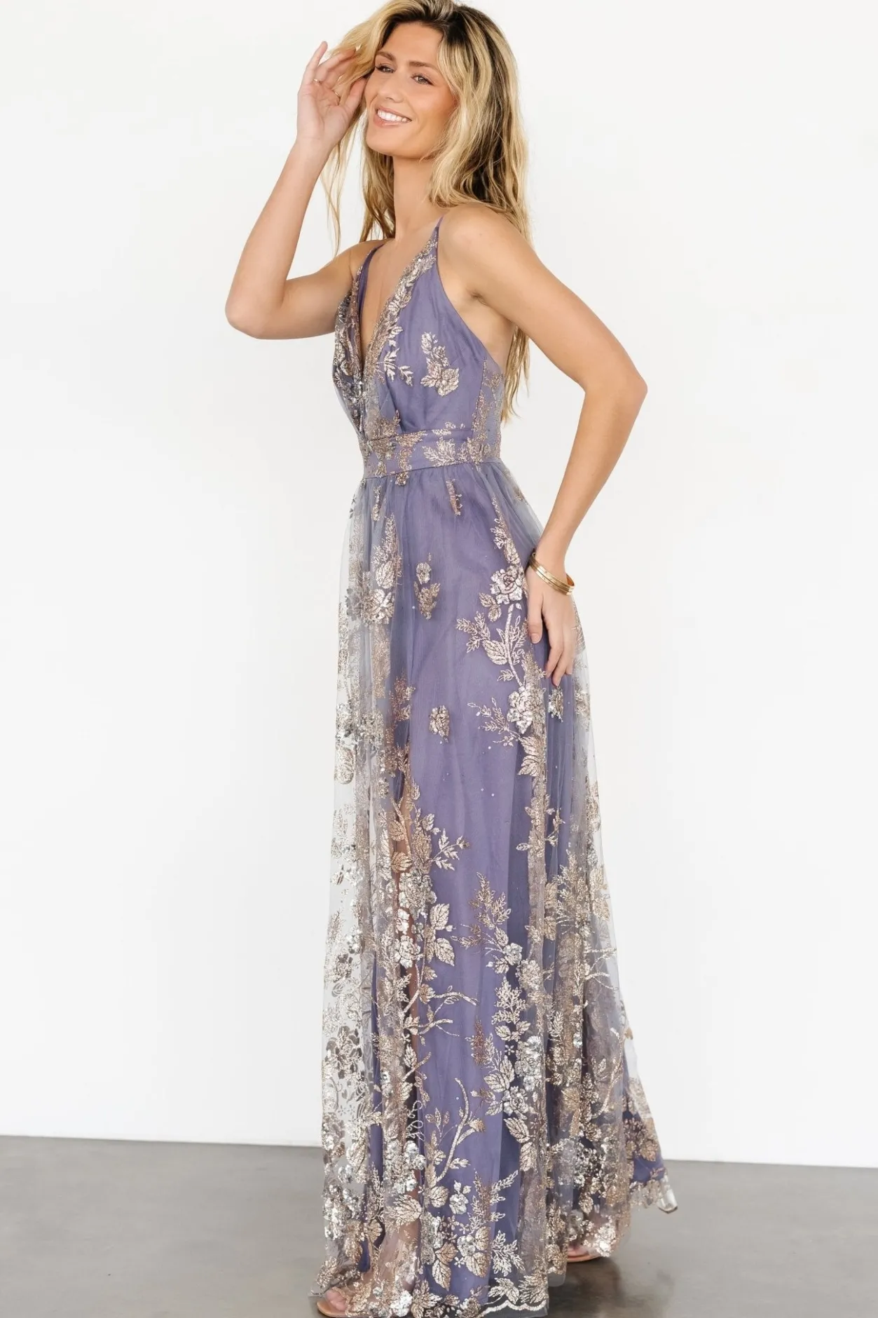 Clearance Baltic Born Lucienne Shimmer Maxi Gown | Blue + Gold Blue+Gold