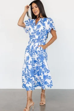 Online Baltic Born Lydie Button Midi Dress | White + Blue White+Blue