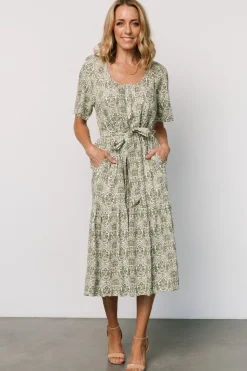 Best Baltic Born Lyla Midi Dress | White + Olive Print White+OlivePrint