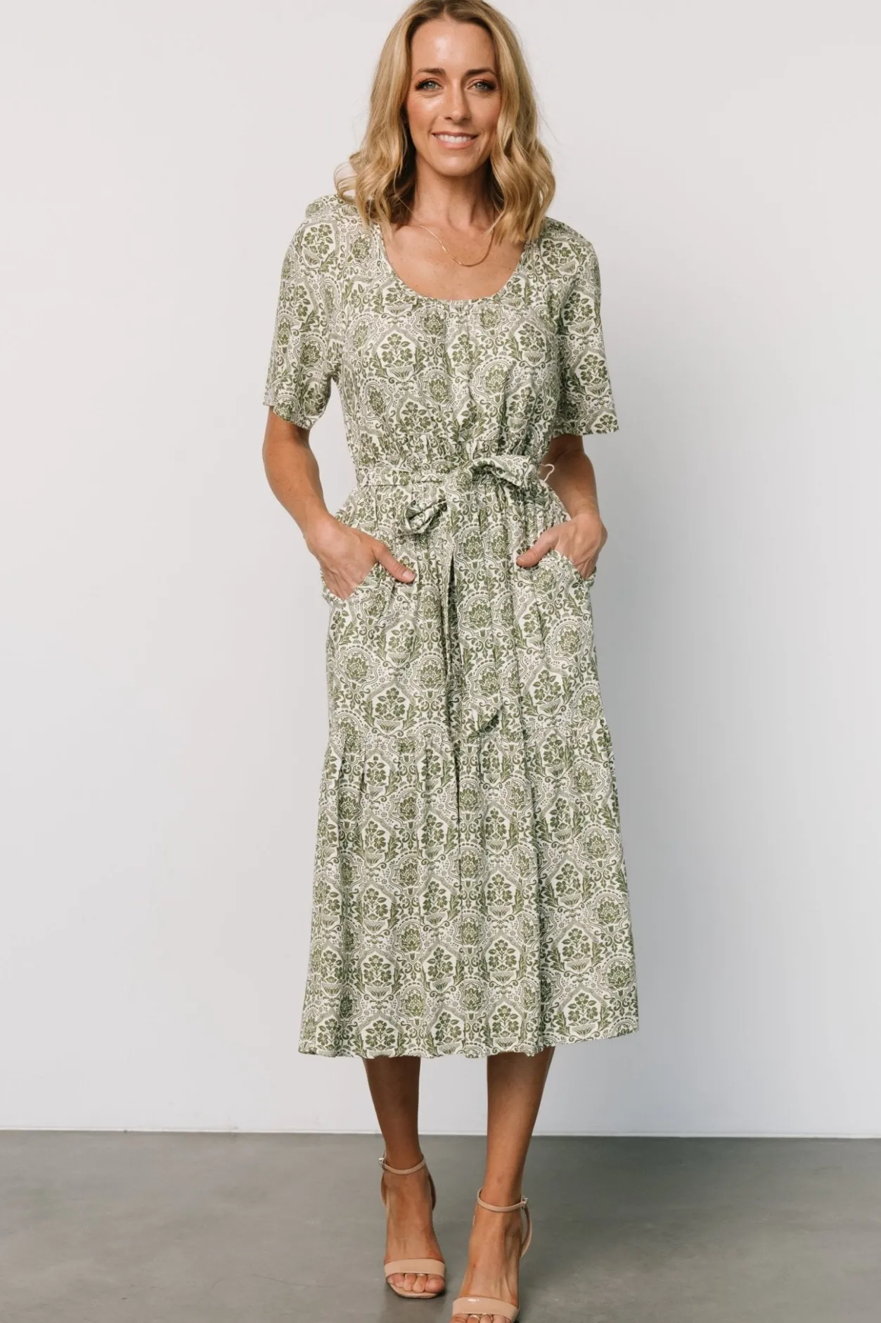 Best Baltic Born Lyla Midi Dress | White + Olive Print White+OlivePrint