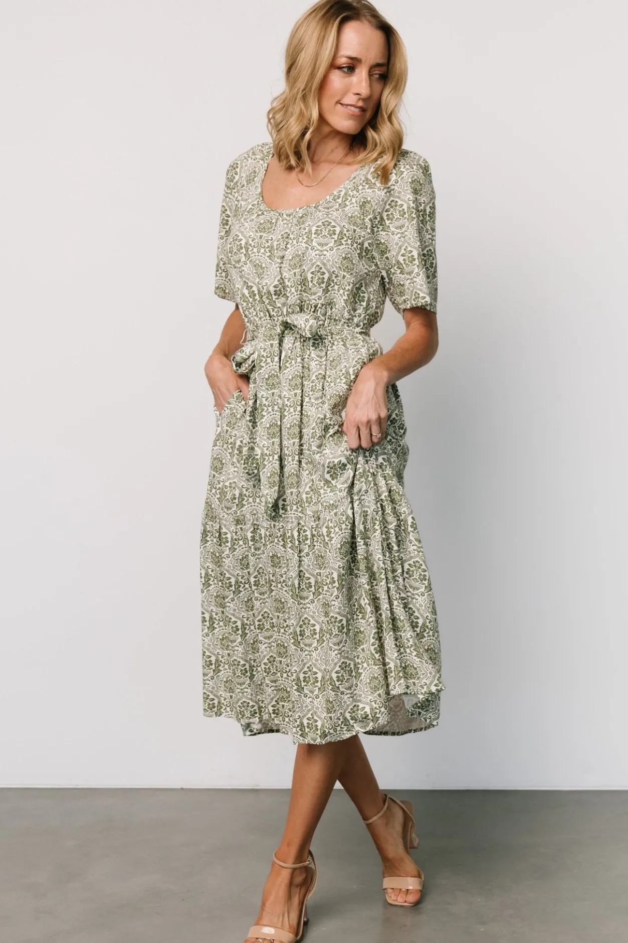 Best Baltic Born Lyla Midi Dress | White + Olive Print White+OlivePrint