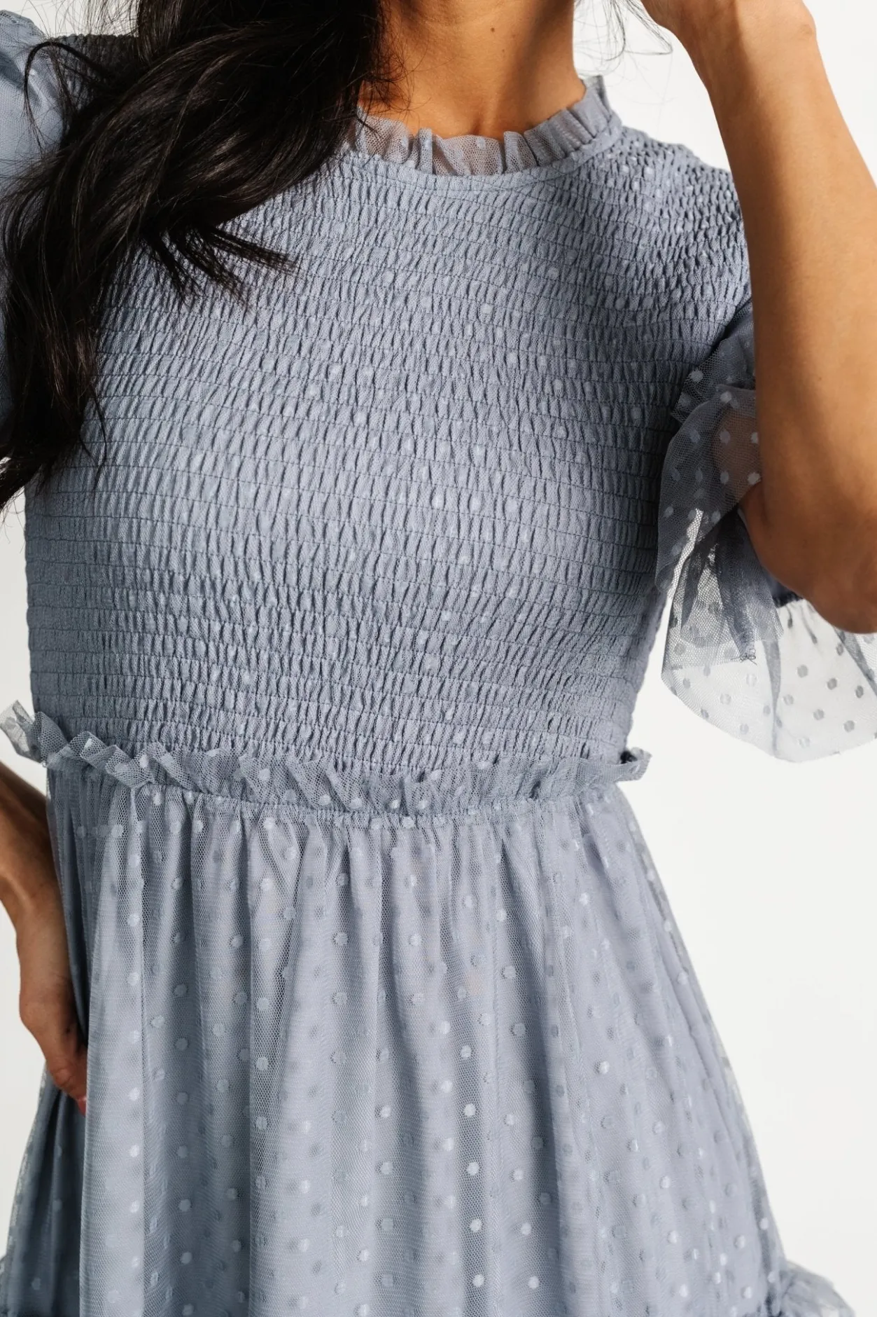 Clearance Baltic Born Lysandra Smocked Dot Dress | Dusty Slate DustySlate