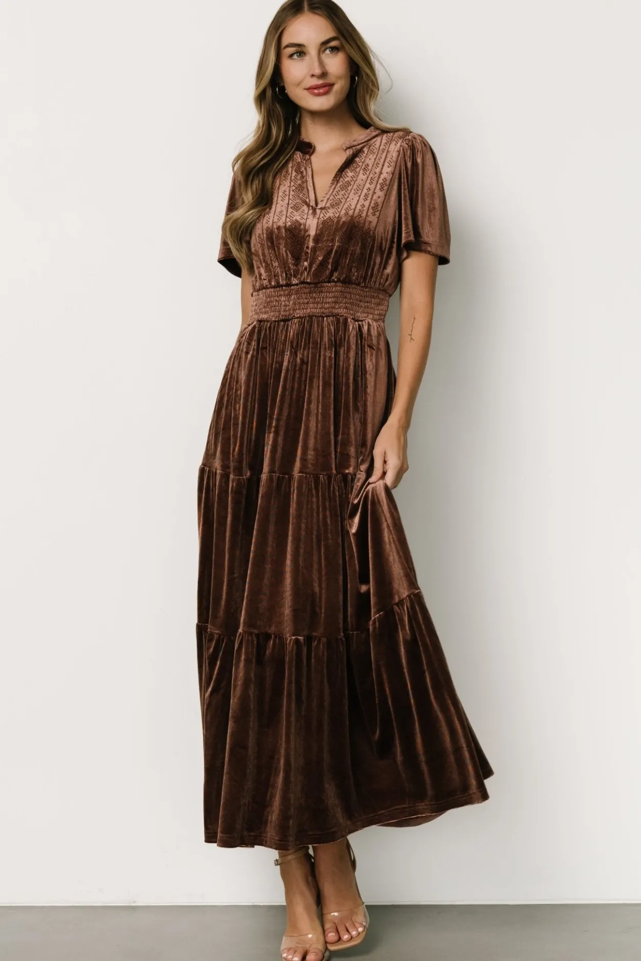Discount Baltic Born Maida Embroidered Velvet Dress | Chocolate