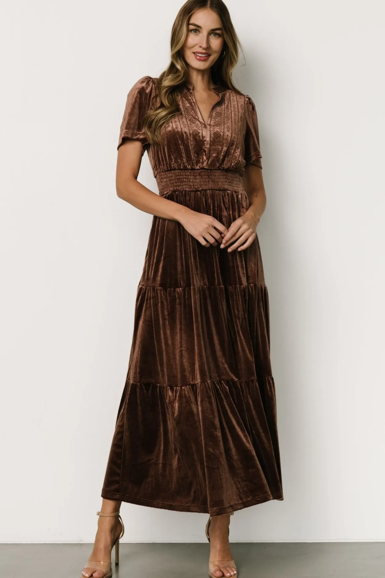 Discount Baltic Born Maida Embroidered Velvet Dress | Chocolate