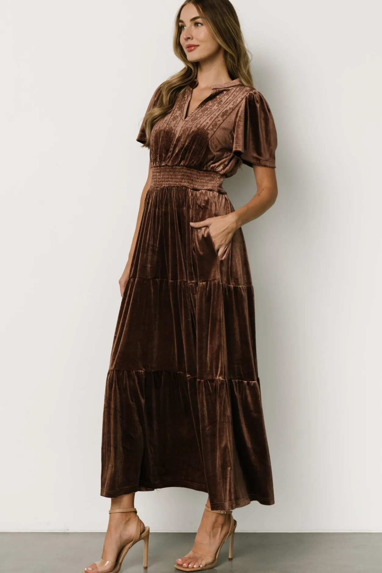 Discount Baltic Born Maida Embroidered Velvet Dress | Chocolate