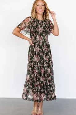 Best Baltic Born Mara Embroidered Tulle Dress | Dark Green + Blush Floral DarkGreen+BlushFloral