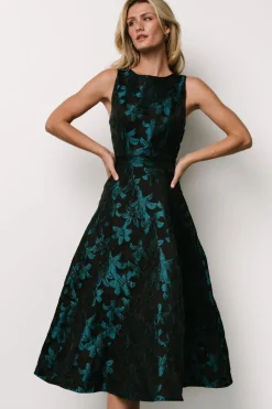 Outlet Baltic Born Maren Embossed Midi Dress | Black + Teal Floral Black+TealFloral