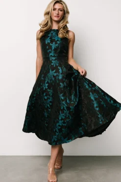 Outlet Baltic Born Maren Embossed Midi Dress | Black + Teal Floral Black+TealFloral