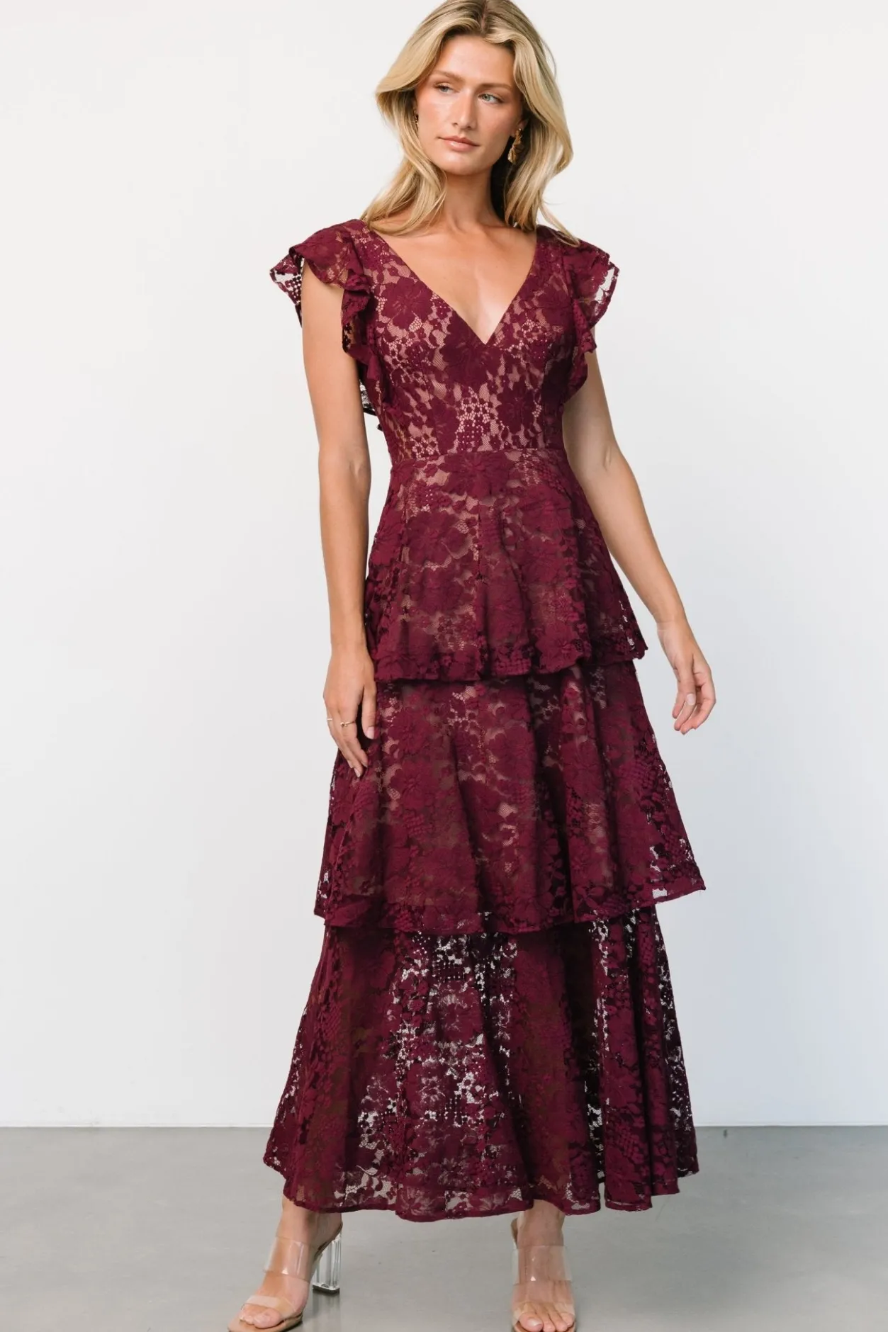 Online Baltic Born Margot Lace Tiered Maxi Dress | Wine