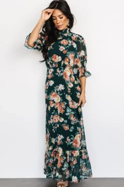 Clearance Baltic Born Marie Mock Neck Maxi Dress | Dark Green Floral DarkGreenFloral