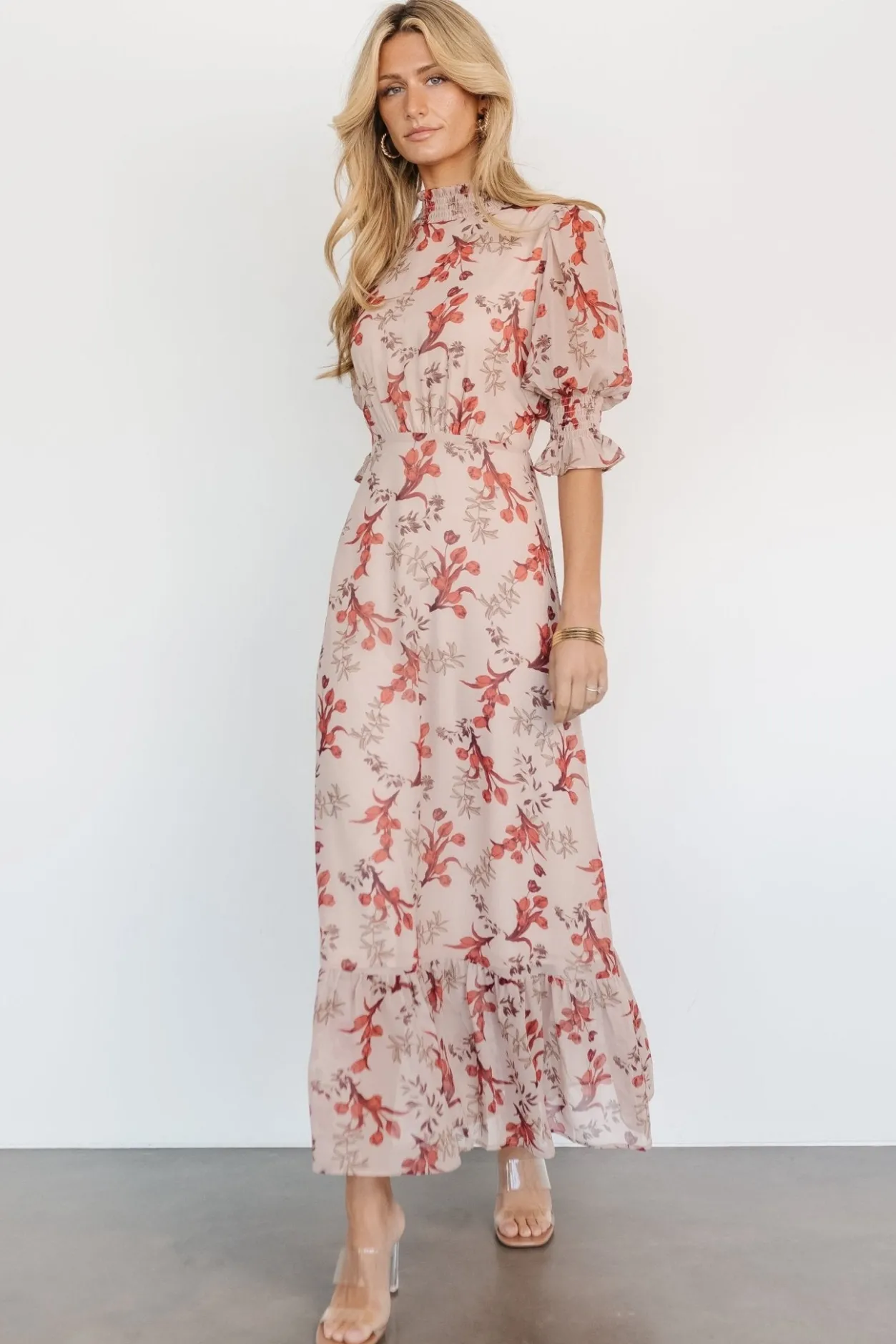 Clearance Baltic Born Marie Mock Neck Maxi Dress | Blush Floral BlushFloral