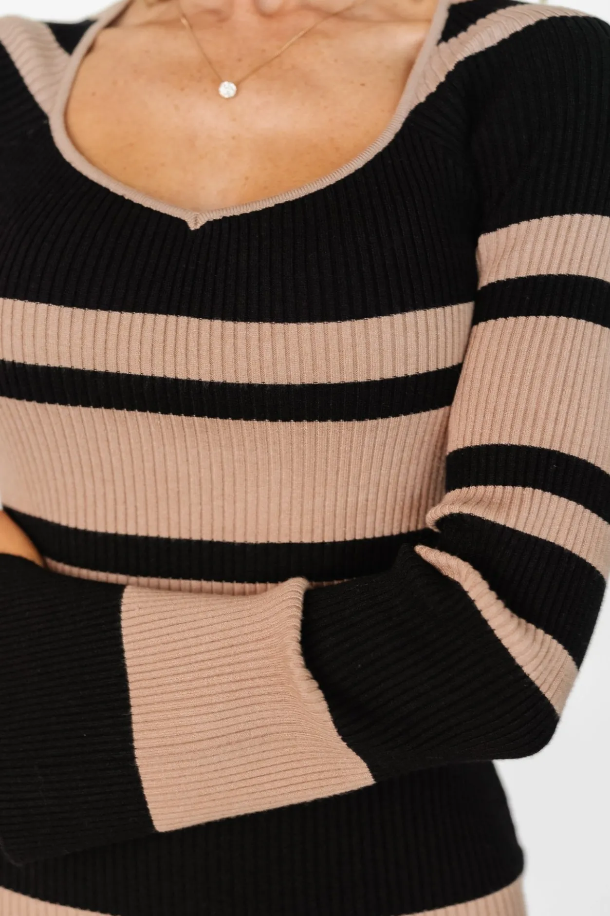 Clearance Baltic Born Marika Ribbed Dress | Camel + Black Stripe Camel+BlackStripe