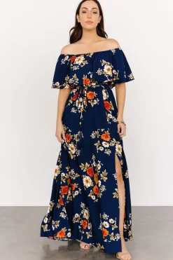 New Baltic Born Marley Off Shoulder Maxi Dress | Navy Floral NavyFloral