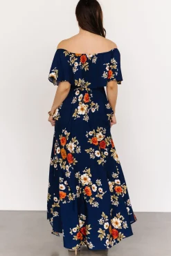 New Baltic Born Marley Off Shoulder Maxi Dress | Navy Floral NavyFloral