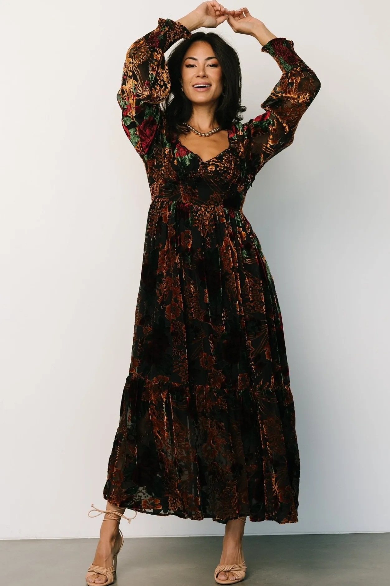 Online Baltic Born Marlow Velvet Embossed Dress | Black Multi BlackMulti
