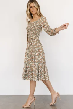 Online Baltic Born Marta Smocked Midi Dress | Dusty Olive Floral DustyOliveFloral
