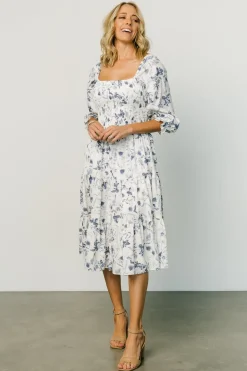 Best Baltic Born Marta Smocked Midi Dress | White + Blue White+Blue