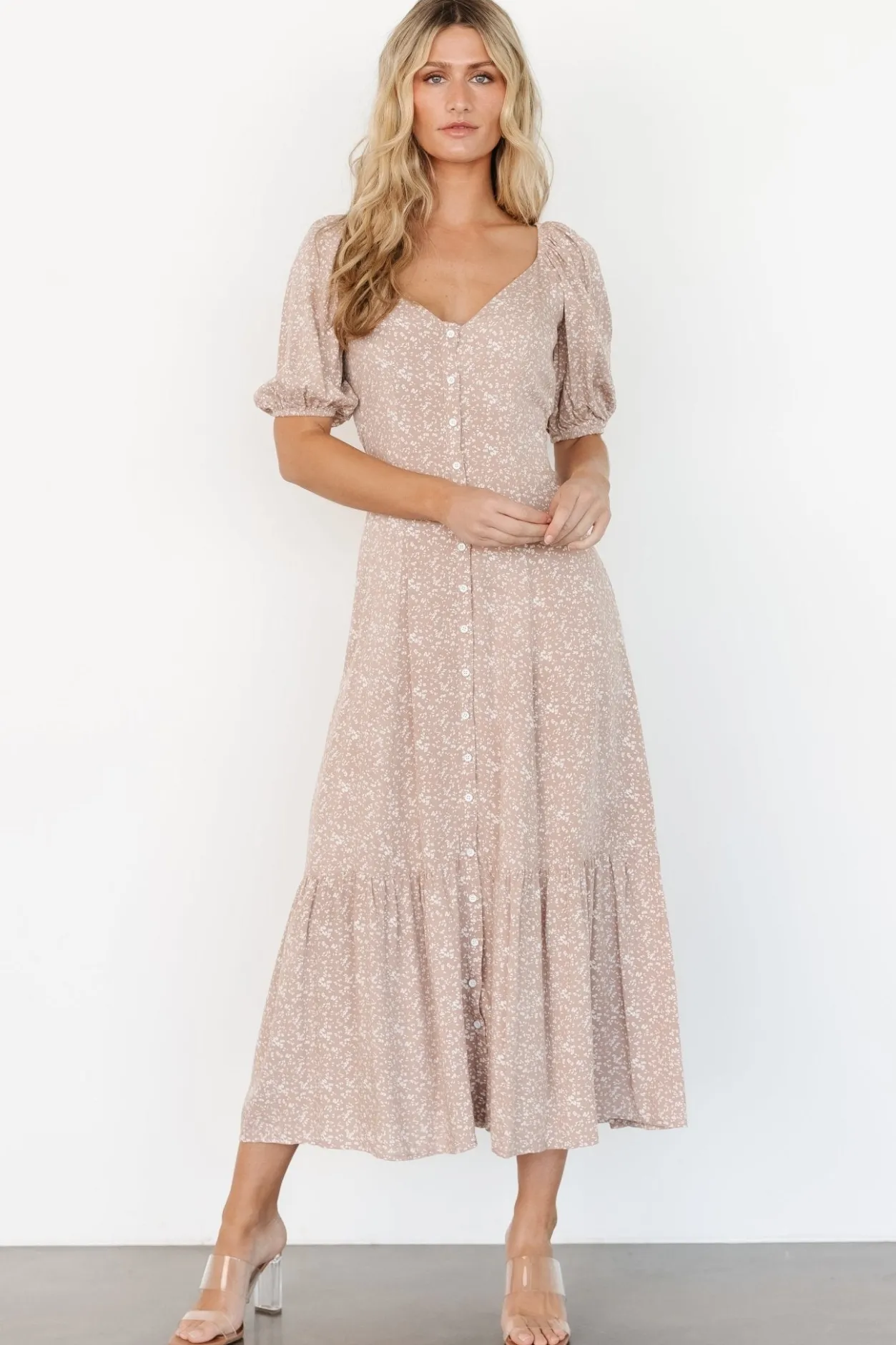Discount Baltic Born Mathilda Button Maxi Dress | Beige Floral BeigeFloral