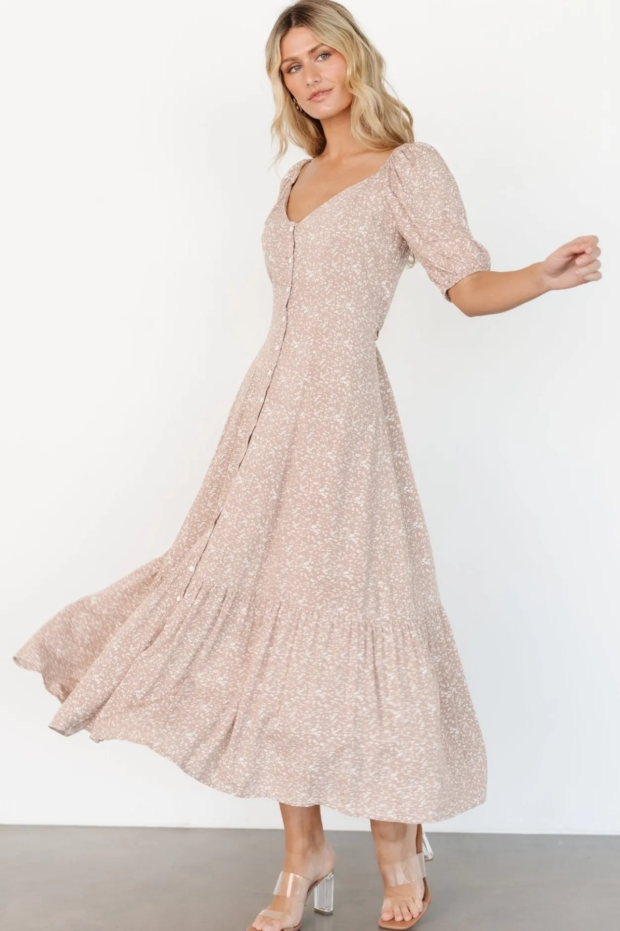 Discount Baltic Born Mathilda Button Maxi Dress | Beige Floral BeigeFloral