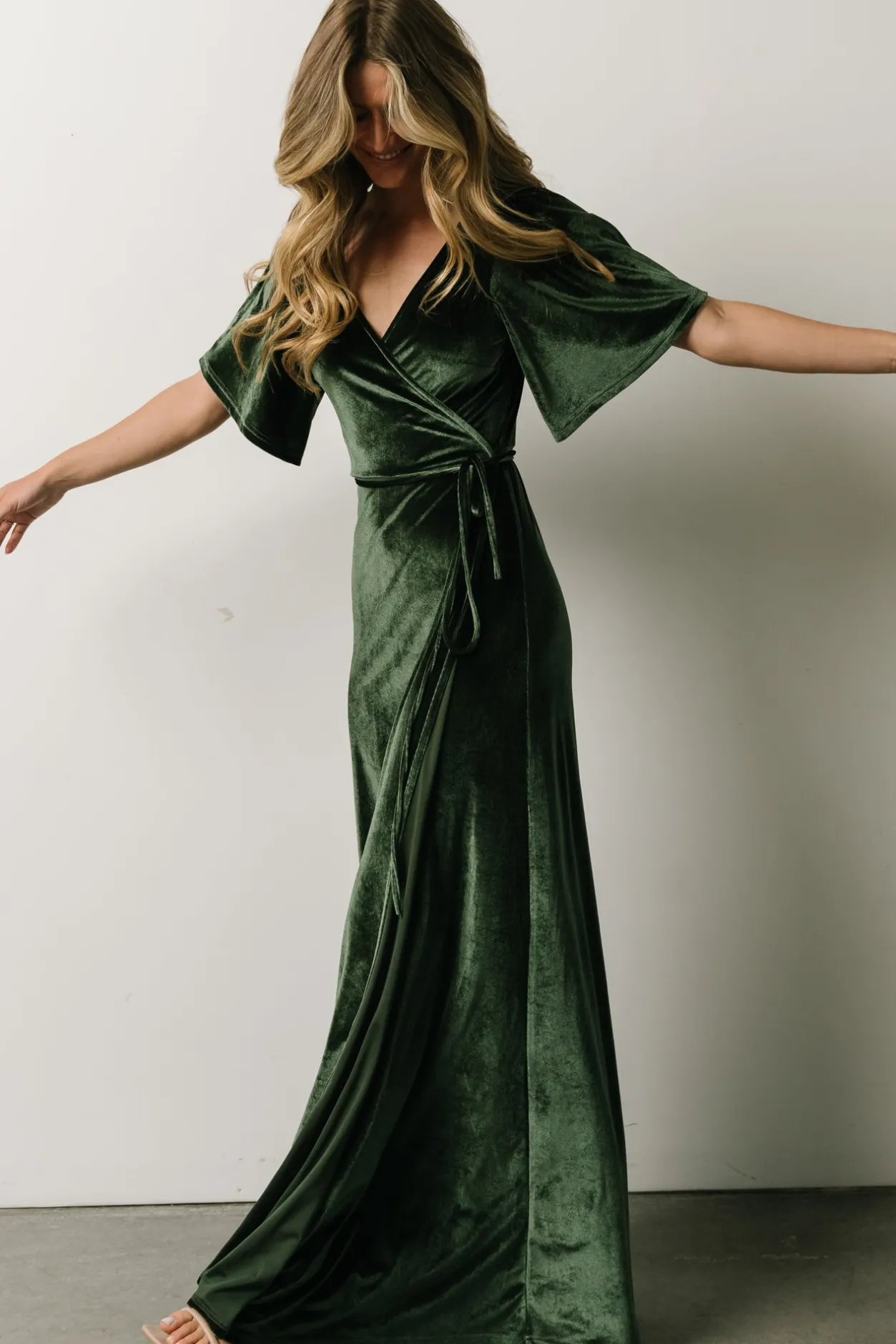 Clearance Baltic Born Meghan Velvet Wrap Maxi Dress | Deep Green DeepGreen