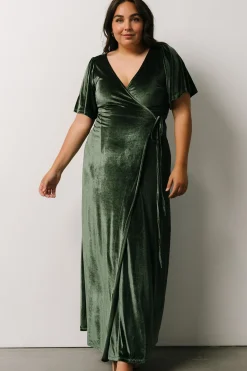 Clearance Baltic Born Meghan Velvet Wrap Maxi Dress | Deep Green DeepGreen