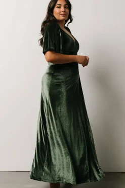 Clearance Baltic Born Meghan Velvet Wrap Maxi Dress | Deep Green DeepGreen