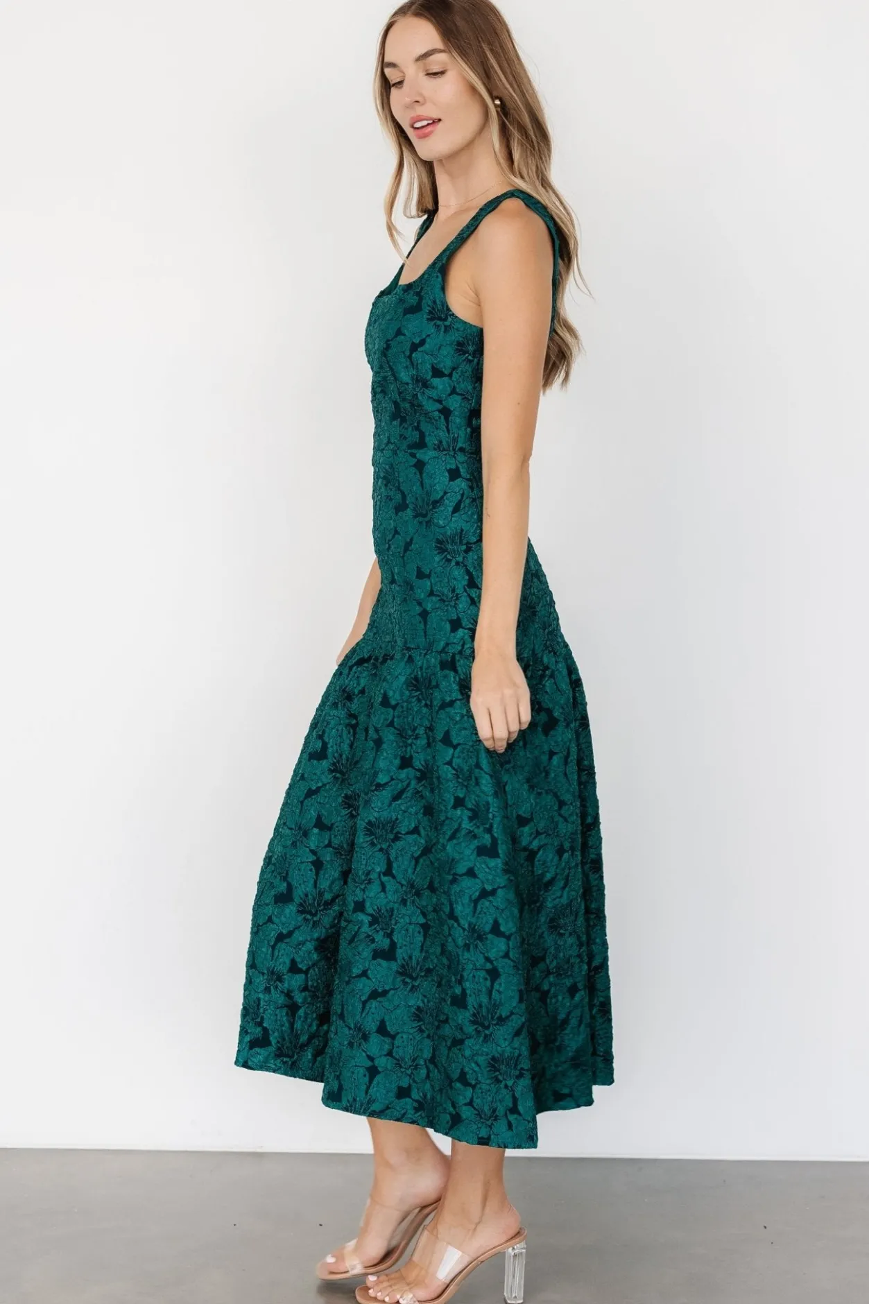 Discount Baltic Born Merial Embossed Dress | Dark Green DarkGreen
