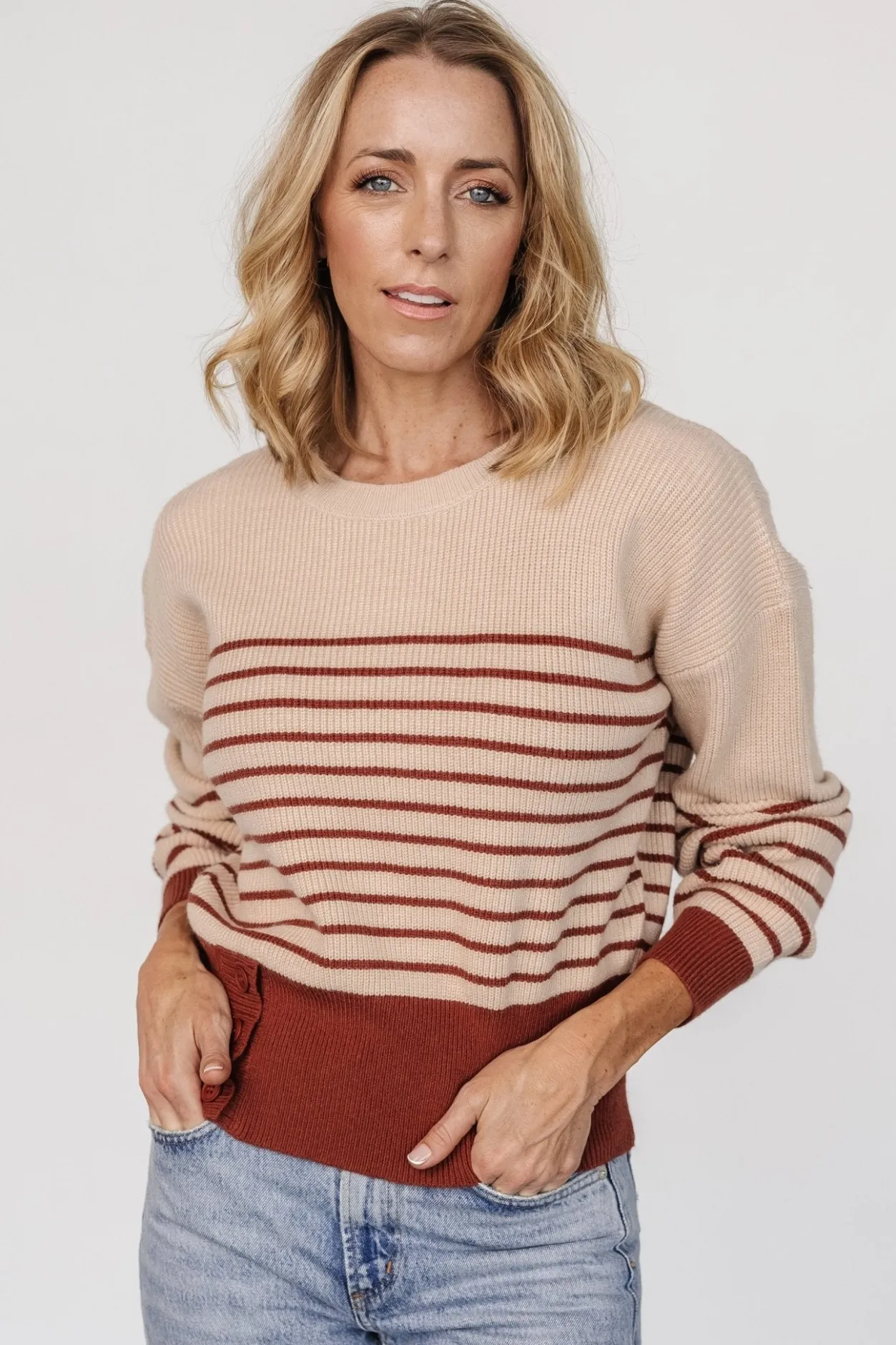 Clearance Baltic Born Miles Striped Sweater | Taupe + Marsala Taupe+Marsala