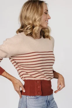 Clearance Baltic Born Miles Striped Sweater | Taupe + Marsala Taupe+Marsala