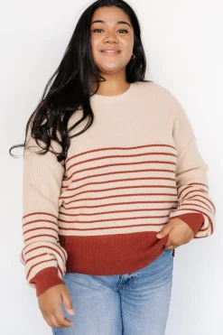 Clearance Baltic Born Miles Striped Sweater | Taupe + Marsala Taupe+Marsala