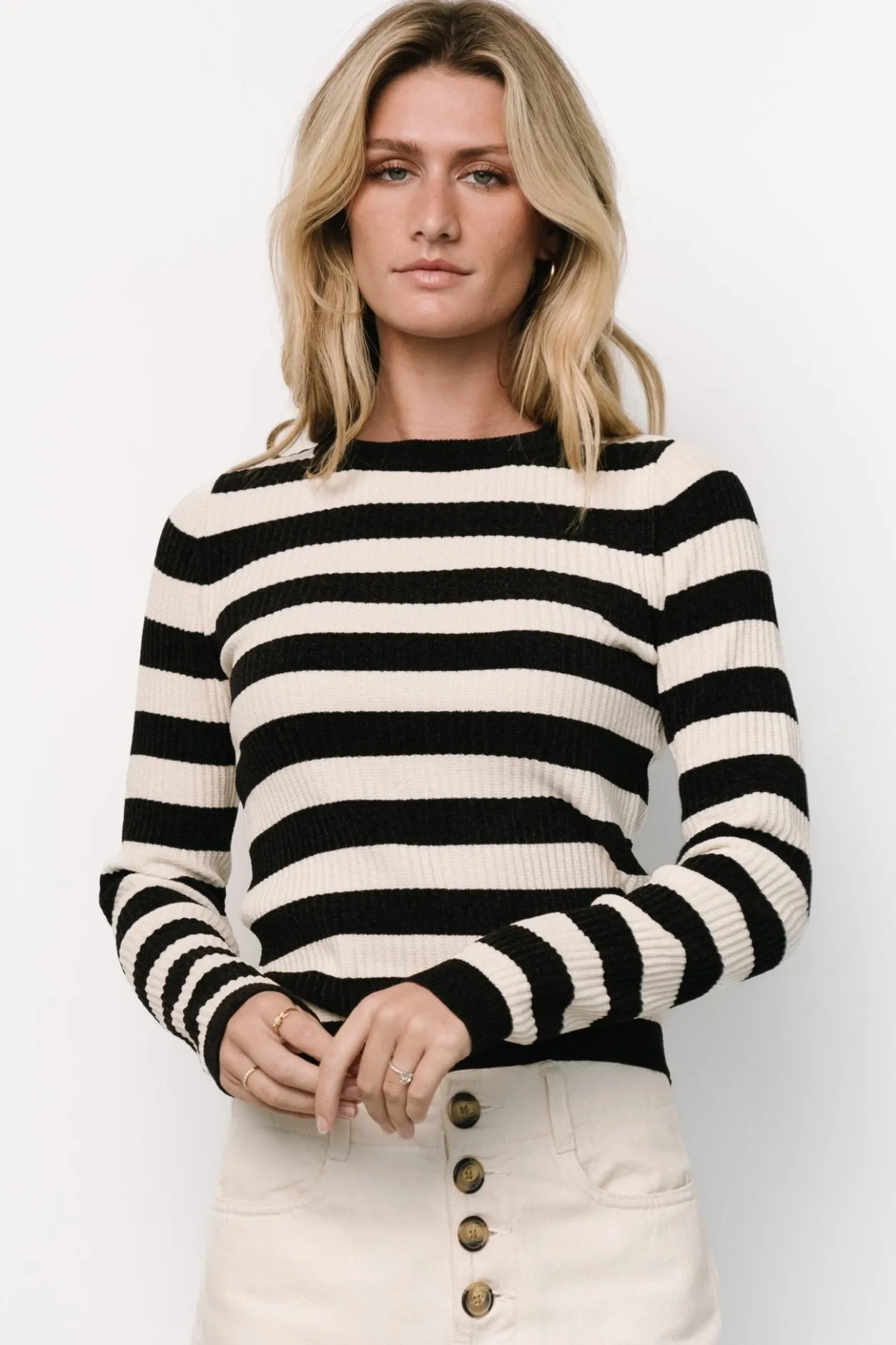 New Baltic Born Milwaukee Striped Sweater | Black + Ivory Black+Ivory