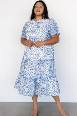 New Baltic Born Mirabel Eyelet Midi Dress | White + Blue White+Blue