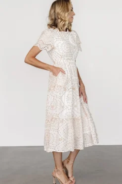 New Baltic Born Mirabel Eyelet Midi Dress | White + Natural White+Natural
