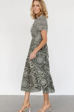 New Baltic Born Mirabel Eyelet Midi Dress | Olive + White Olive+White