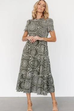 New Baltic Born Mirabel Eyelet Midi Dress | Olive + White Olive+White