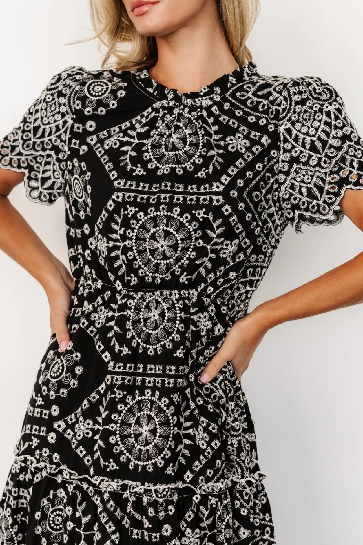 Discount Baltic Born Mirabel Eyelet Midi Dress | Black + White Black+White