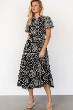 Discount Baltic Born Mirabel Eyelet Midi Dress | Black + White Black+White