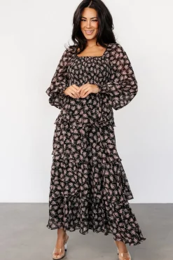 Discount Baltic Born Miranda Tiered Maxi Dress | Black Floral BlackFloral