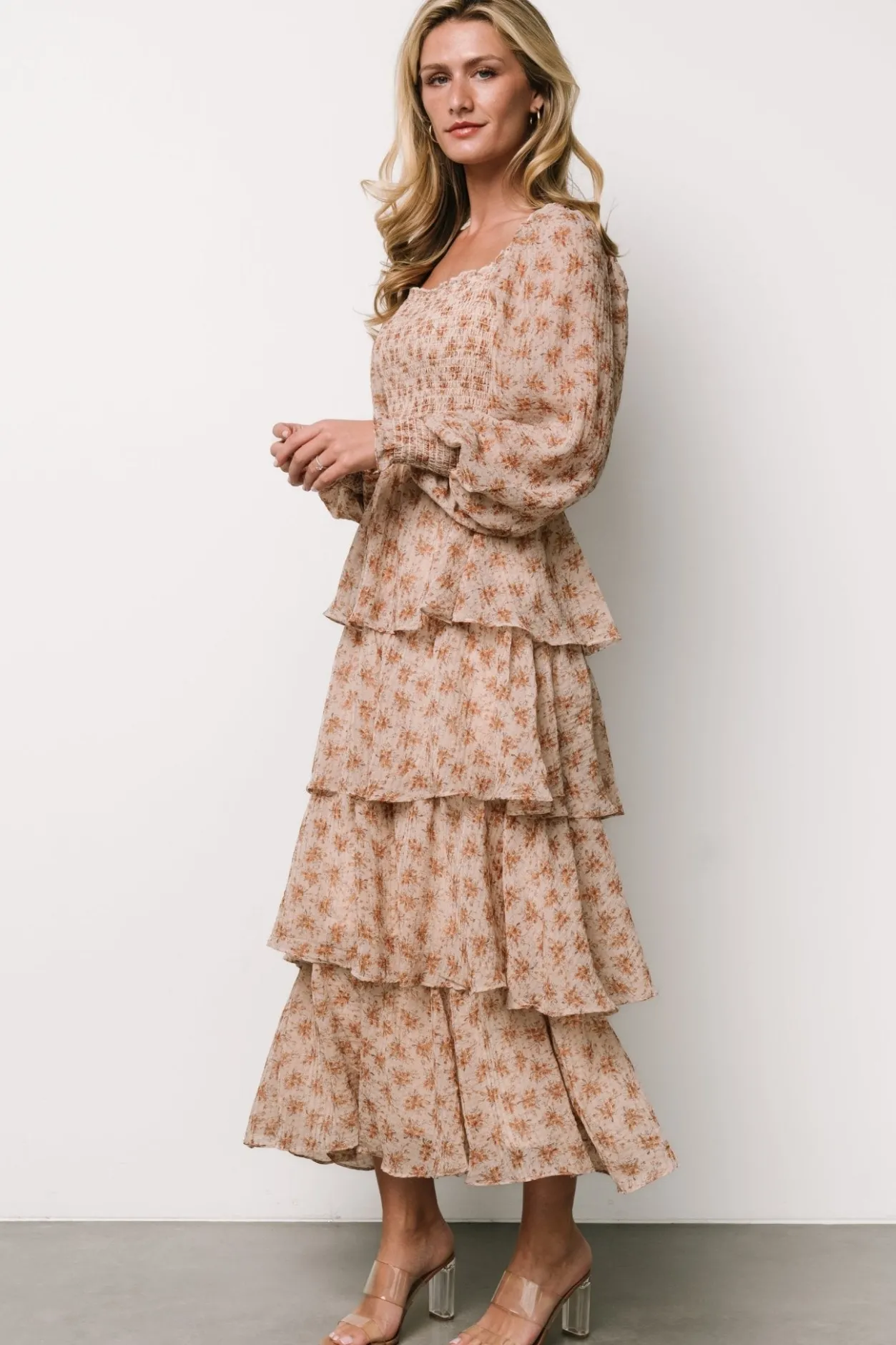 New Baltic Born Miranda Tiered Maxi Dress | Taupe Floral TaupeFloral