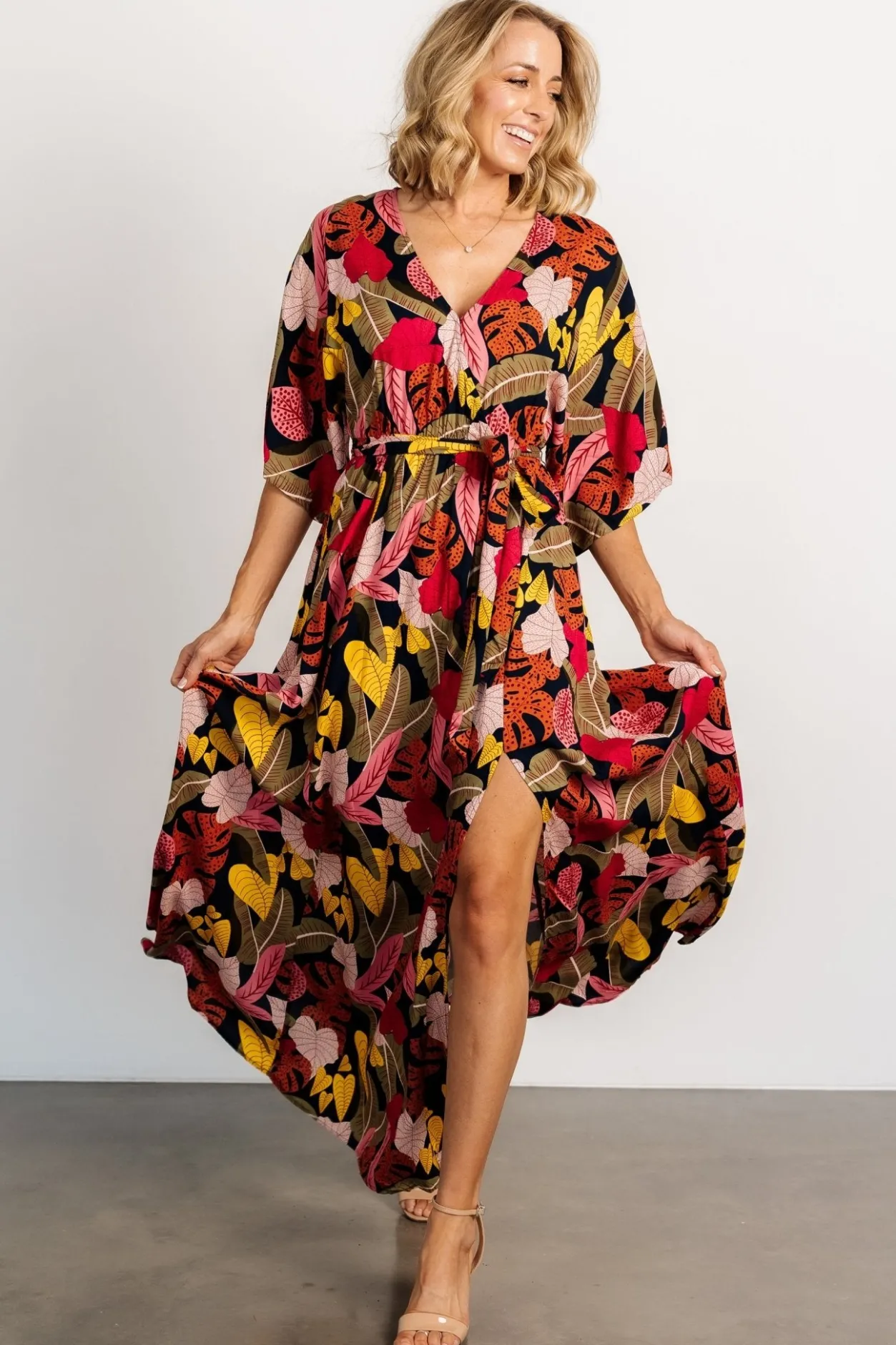 New Baltic Born Moira Kimono Maxi Dress | Navy Multi Print NavyMultiPrint