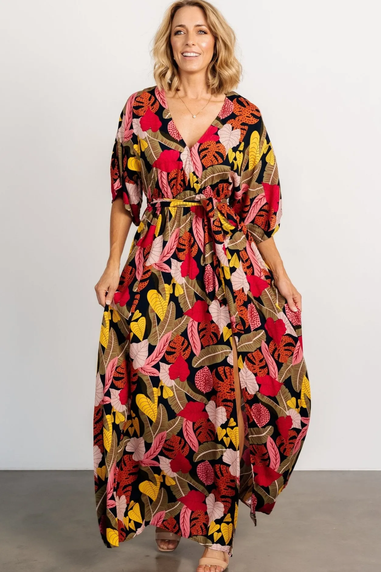 New Baltic Born Moira Kimono Maxi Dress | Navy Multi Print NavyMultiPrint